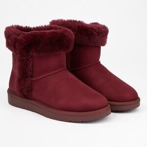 Maroon Faux Fur‎ Winter Boots Size 7.5 Women’s Slip On Warm Cozy Snow Shoe Gift